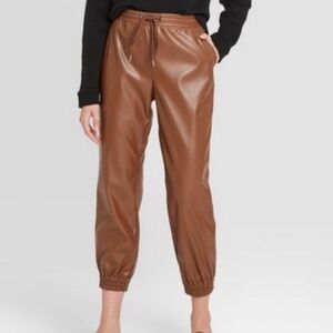 NWT Brown faux leather joggers